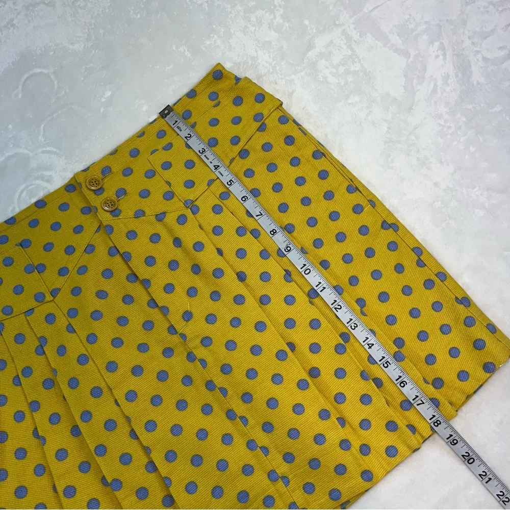 See By Chloe Yellow Blue Polkadot‎ Pleated Skirt 100% Cotton Sz 10 Spring Fun